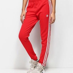 Red Adidas Trefoil 3 Stripe Relaxed Fit Sweats